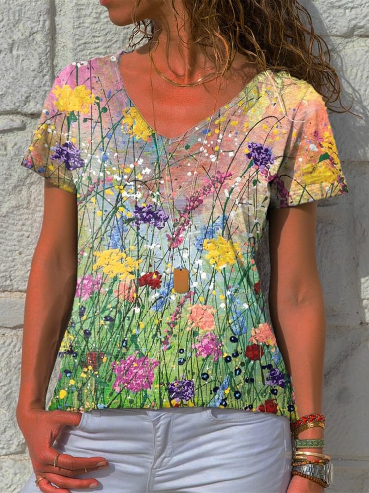Floral Oil Painting Print T Shirt