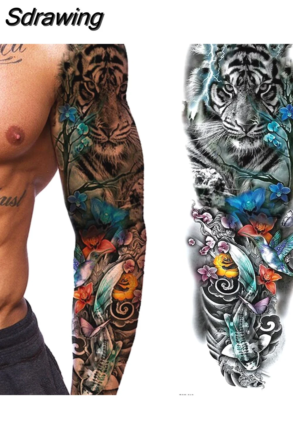 Sdrawing Sheets Full Arm Leg Extra Large Temporary Tattoos, Body Art For Men And Women - Wolf,Tiger,Bear,Warrior,Tribal Symbol 405-1