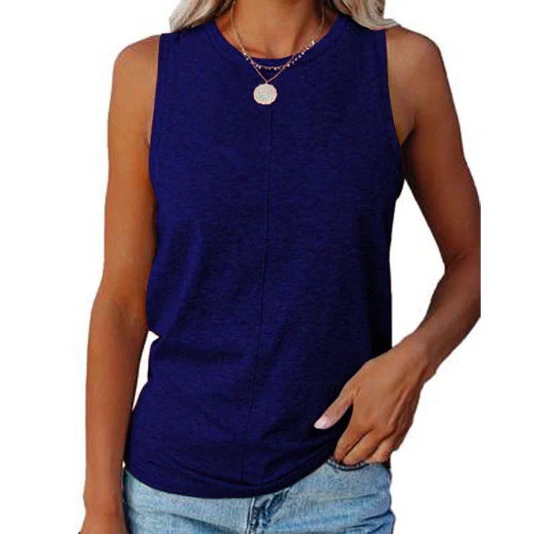 Uveng Women's Stylish Casual Style Loose Round Neck Solid Color Sleeveless Vest T-shirt