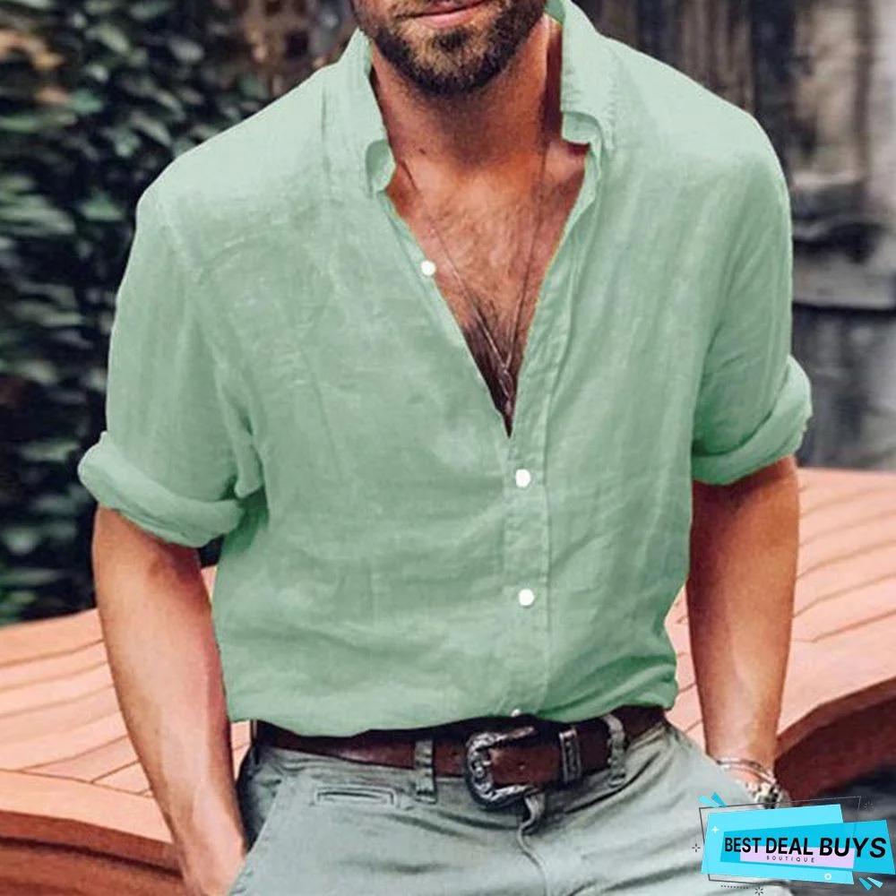 Men Casual V-Neck Solid Color Shirts