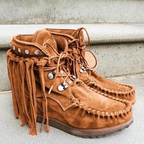 Fringed Spring And Autumn Autumn Faux Suede Boots -boots