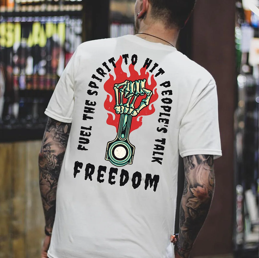 FUEL THE SPIRIT TO HIT PEOPLE'S TALK FREEDOM Bone Hand Print Men's T-shirt