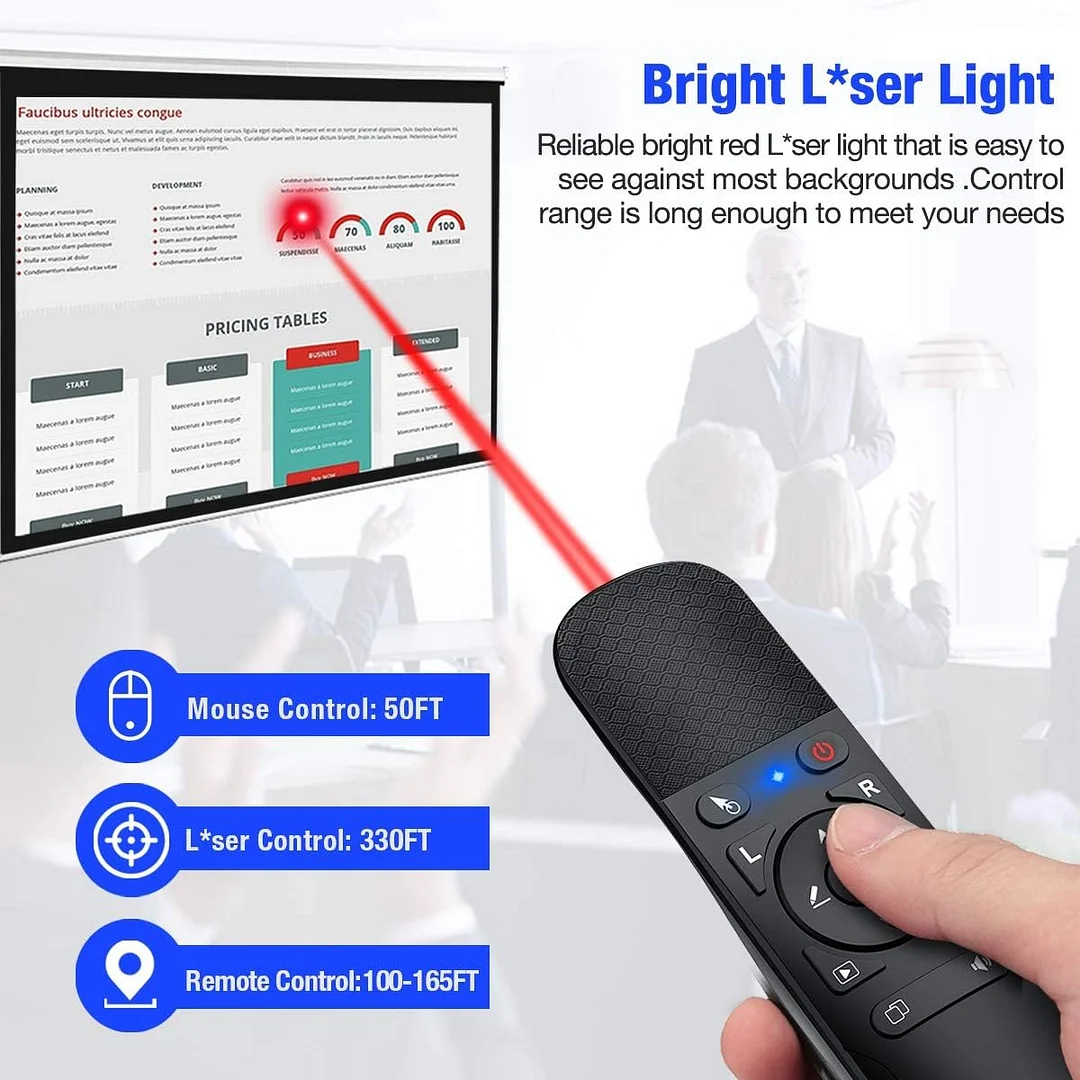 Presentation Clicker Air Mouse Function Wireless Presenter USB Powerpoint Clicker, RF 2.4 GHz Presentation Remote Control Clicker for powerpoint presentations Support Mac, Laptop, Computer 11 (UPC/EAN:736961025973)