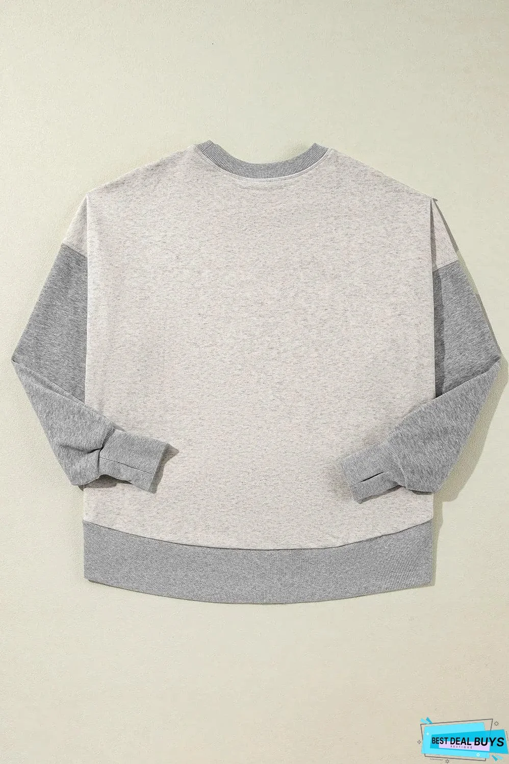 Light Grey Color Block Thumbhole Sleeve Drop Shoulder Sweatshirt