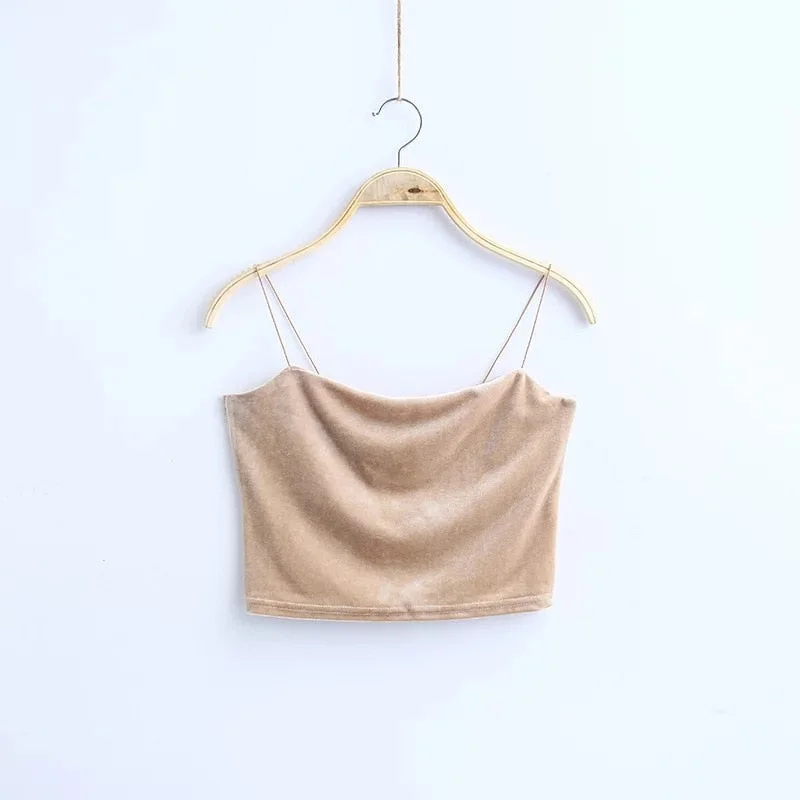 Fashion Sexy Spaghetti Straps Tank Top Velvet Short Crop Top 7 Colors Sexy Boob Tube Top Bustier Brief Vest T-shirts Tee