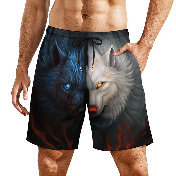 Men's Beach Compression Liner Shorts FIRE AND WATER BEASTS  customized, personalized, gift