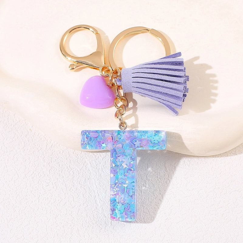 New Women’s Purple Love Tassel 26 Letter Keychain Cute Car Key Chain Couple Backpack Jewelry