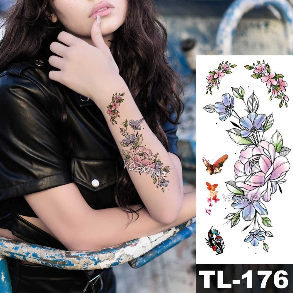 Sdrawing Watercolor Rose Lily Flower Waterproof Tattoo Stickers Women Body Chest Art Temporary Tatto Girl Waist 3D Flowers Tatoo