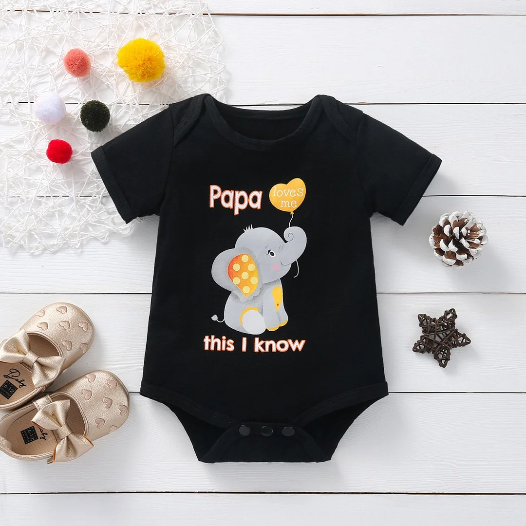Papa Loves Me Elephant Printed Baby Romper