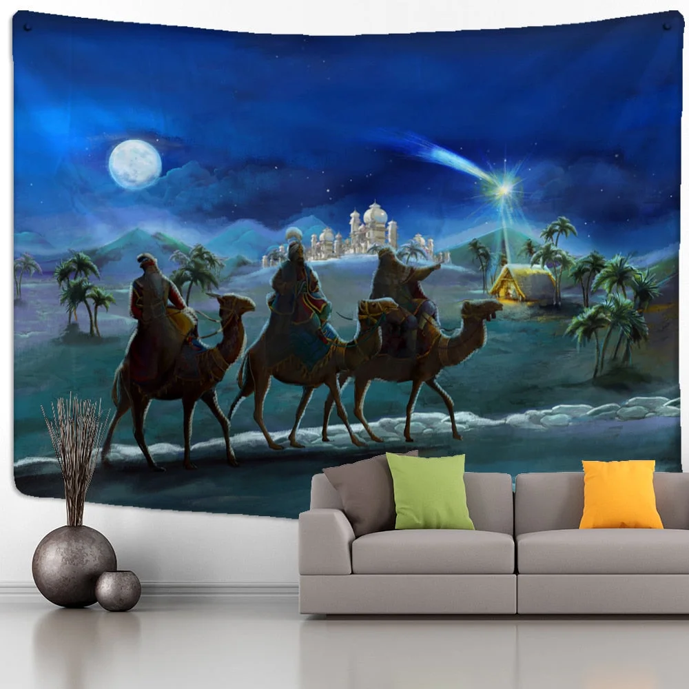 Camel Starlight Oil Painting Tapestry Wall Hanging Christmas Bohemian Style Psychedelic Witchcraft Mystery Home Decor