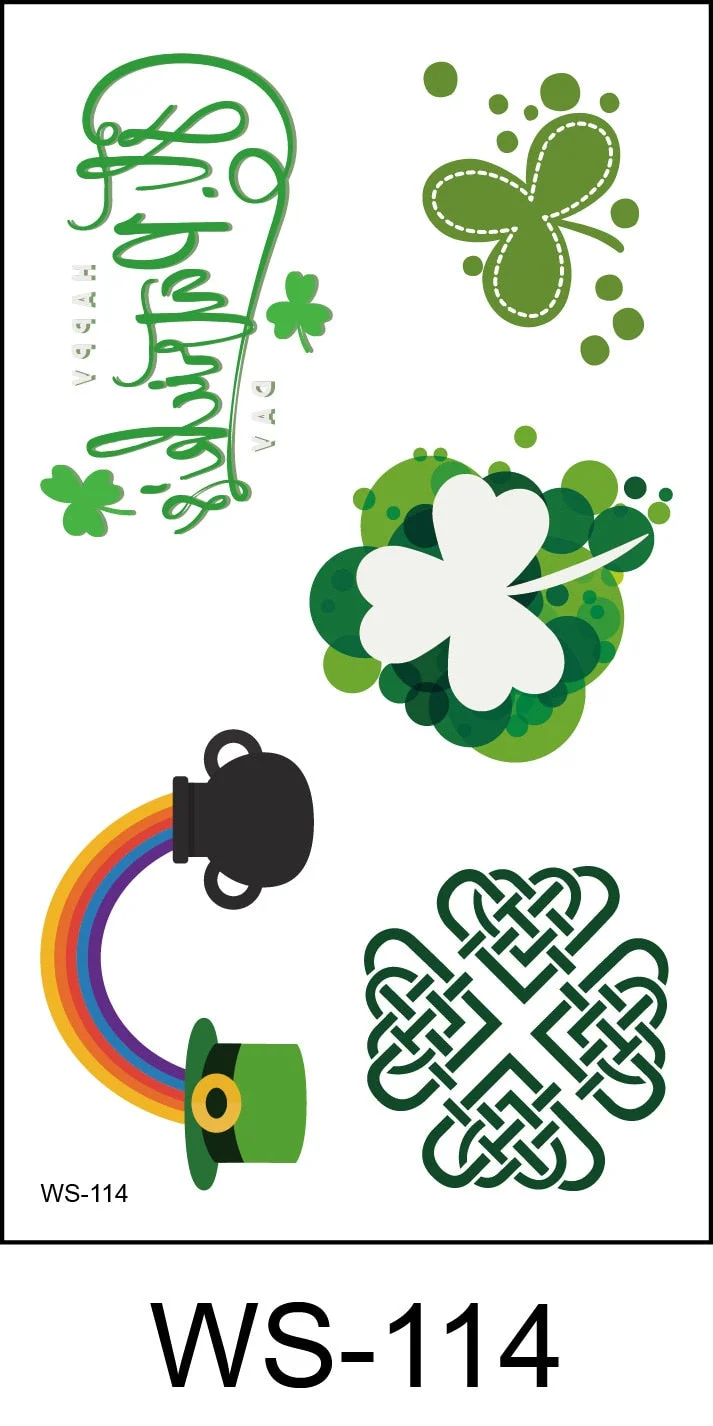 New cross-border waterproof sweat green hat clover face sticker European and American fashion temporary tattoo sticker