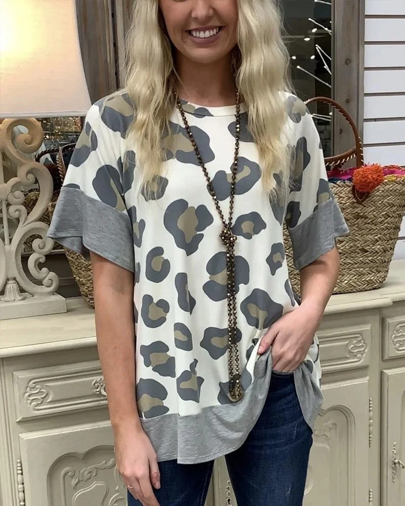Casual Leopard Patchwork Print T-Shirt