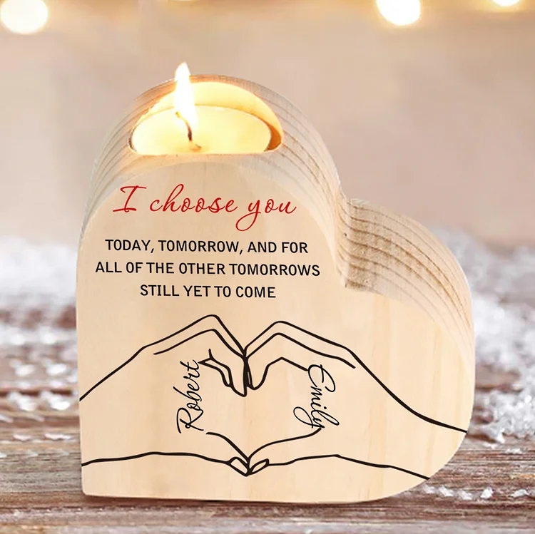 Personalized Heart Candle Holder Custom 2 Names Wooden Candlesticks Valentine's Day Gift for Couples 