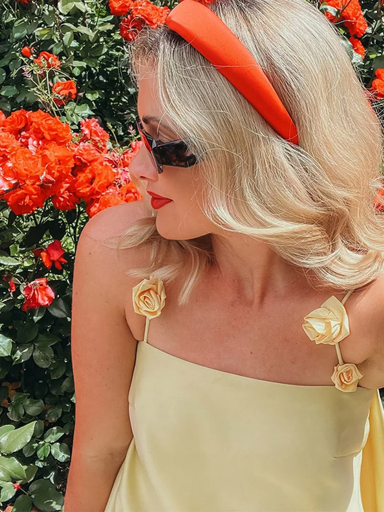 Women Sexy Backless Loose A Line 3D Flower Sling Mini Dress