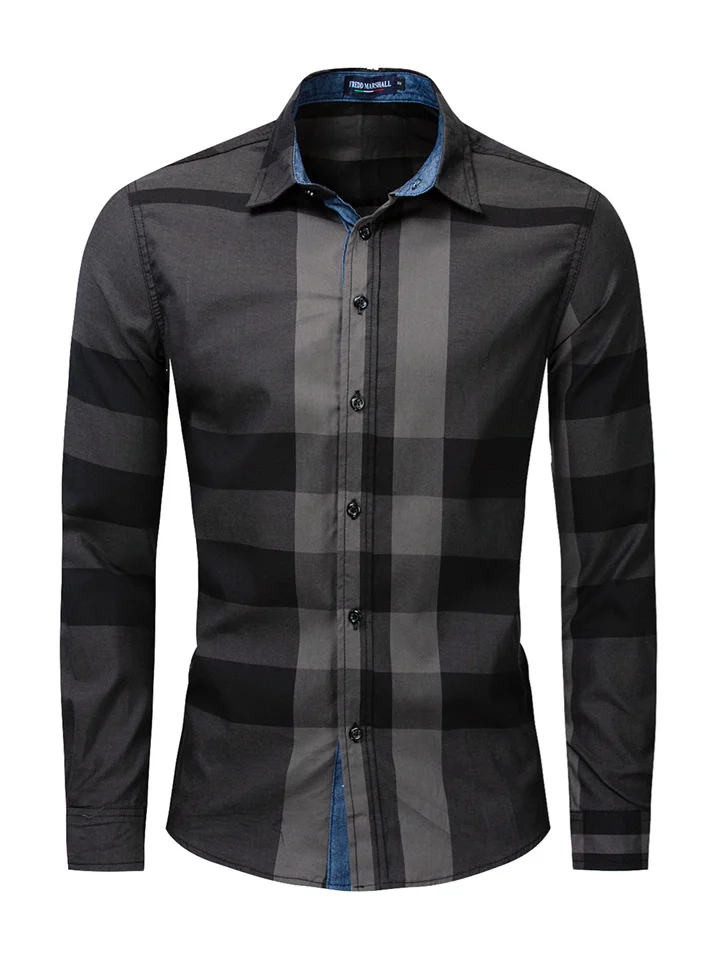 Large Size New Fashion Urban Men's Cotton Long-sleeved Shirt Patchwork Color Plaid Loose Type Lapel Shirt | 168DEAL