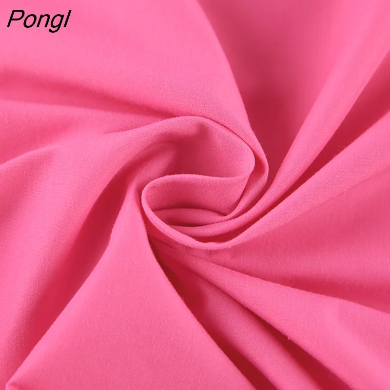 Pongl Hollow Out Pink Dress For Women Summer V-Neck Puff Sleeve Sexy Dresses Vacation Solid High Waist A-Line Elegant Robe 2022