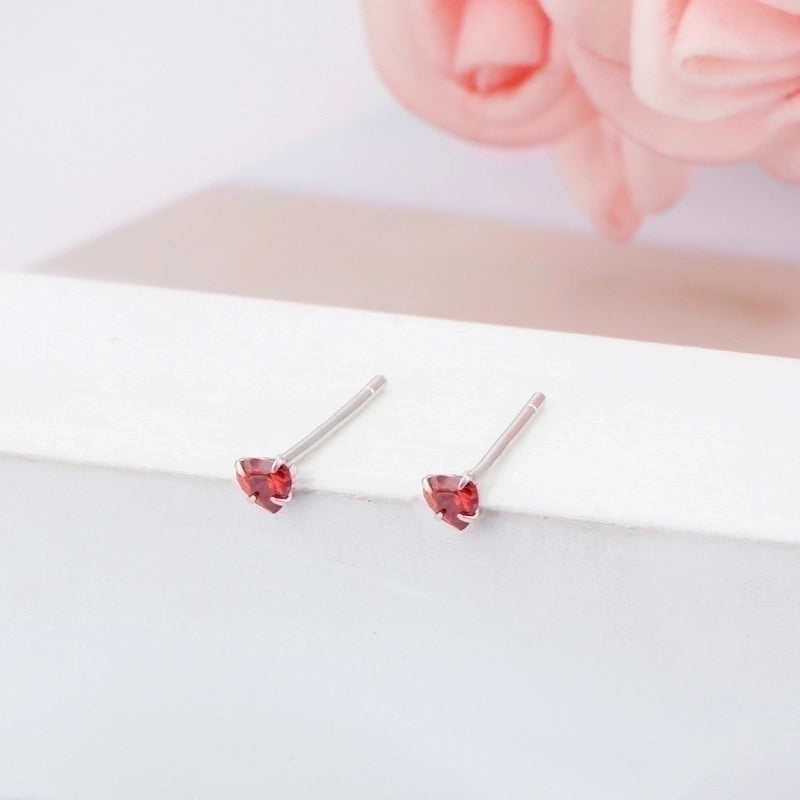 1 Pair 925 Sterling Silver Zircon Heart Shape Ear Studs