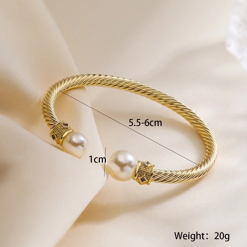 Copper Inlay Solid Color Pearl Bangle