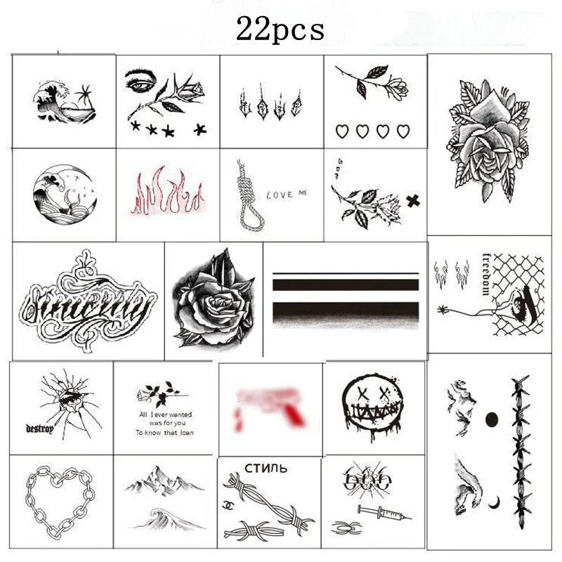 23Sheet Waterproof Temporary Tattoo Stickers Men and Women Rose Flame English Art Decoration Arm Neck Hand Back Fake Tattoo Hot