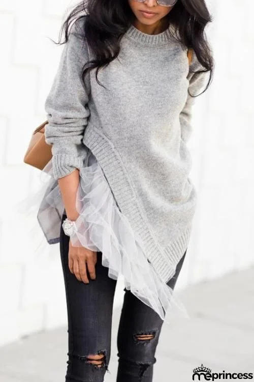 Slit Mesh Patchwork Sweater