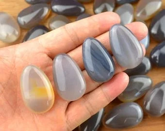 pornhint Pornhint Natural Gray Agate Teardrop Pocket Stones for Jewelry Making Pendant Tumbled Gemstone Chakra Healing Crystal Smooth about 37mm (1.5 inch)