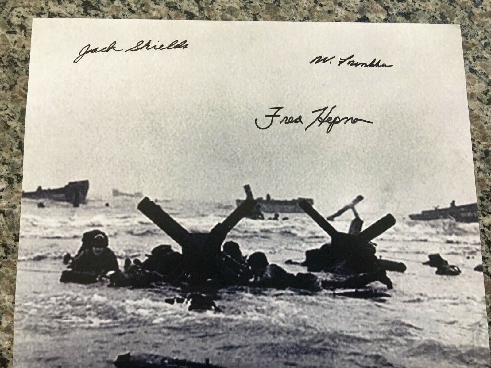 BILL FUNKHOUSER, FRED HEPNER & JACK SHIELDS D DAY VETERANS RARE SIGNED Photo Poster painting