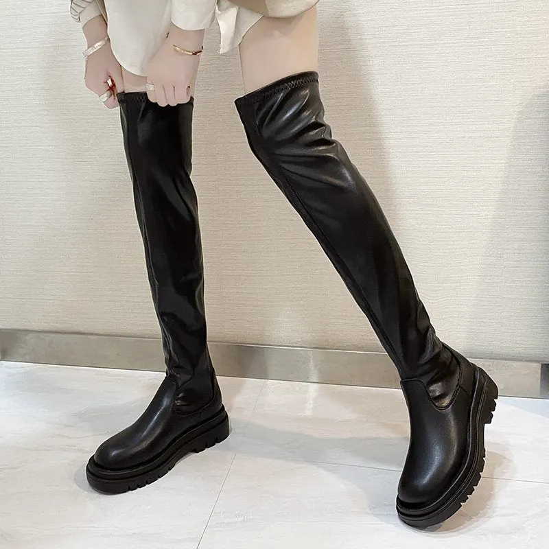 Women Long Boots Over the knee Ladies Luxury Fashion Autumn Winter Shoes Platform Fashion Woman Footwear Slip On 2021 New