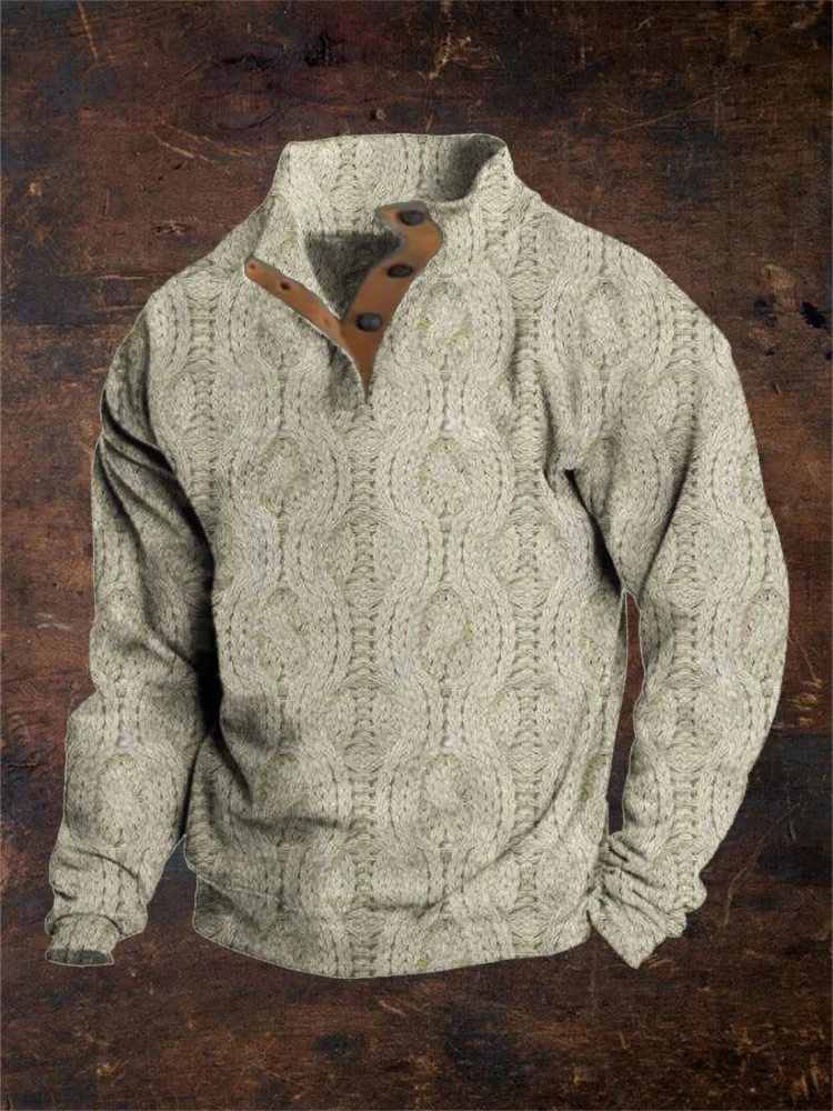 Western Vintage Sweater Textured Men's Stand-Up Sweatshirt