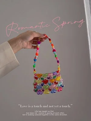 Summer fashion rainbow women's bag lovely pearl bag colorful messenger bag colorful love gift beaded handmade Mini Shoulder Bag