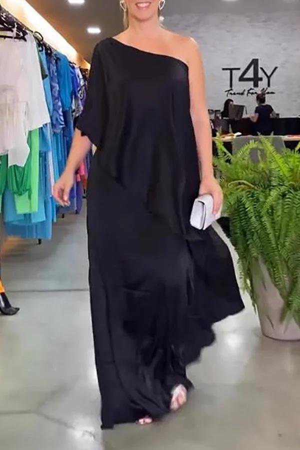 Sleeveless one-shoulder maxi dress