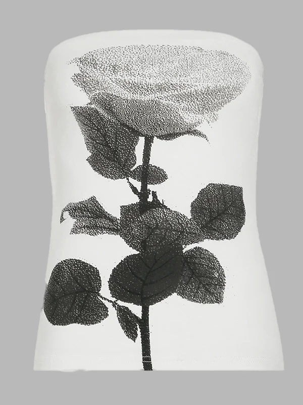 Contrast Color Flower Print Split-Side Skinny Sleeveless Tube Vest Top