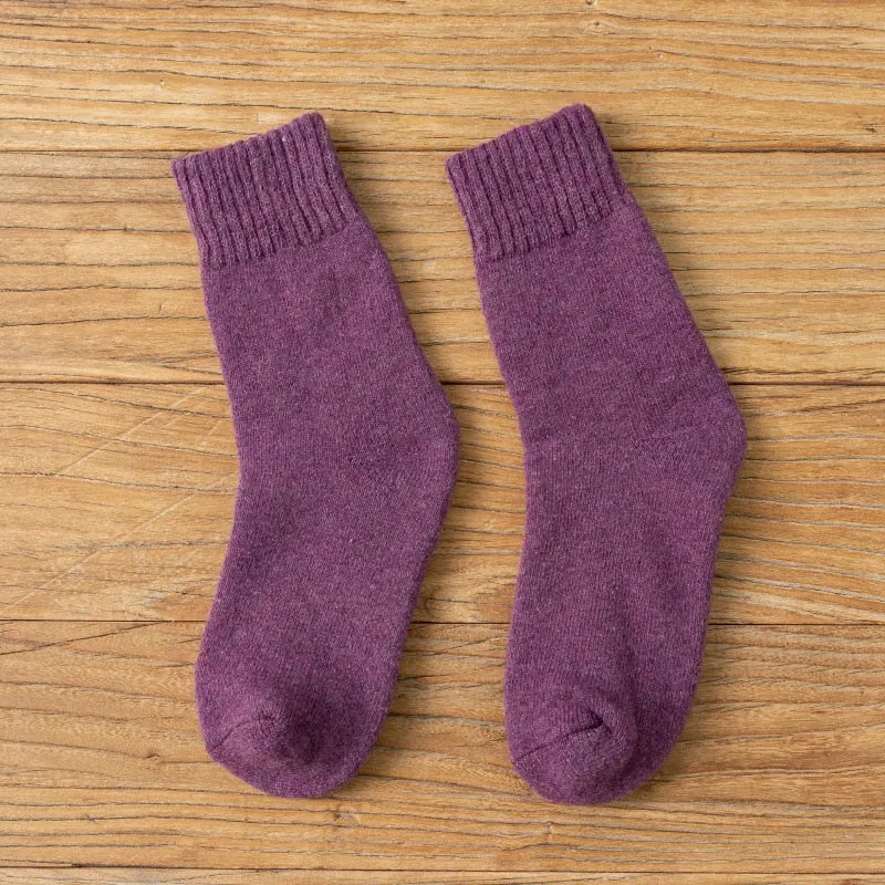 Winter Women Socks Thick Warm Solid Color Wool Harajuku Sox Retro Cold Resistant Fashion Casual Cashmere Cotton Socks for Female
