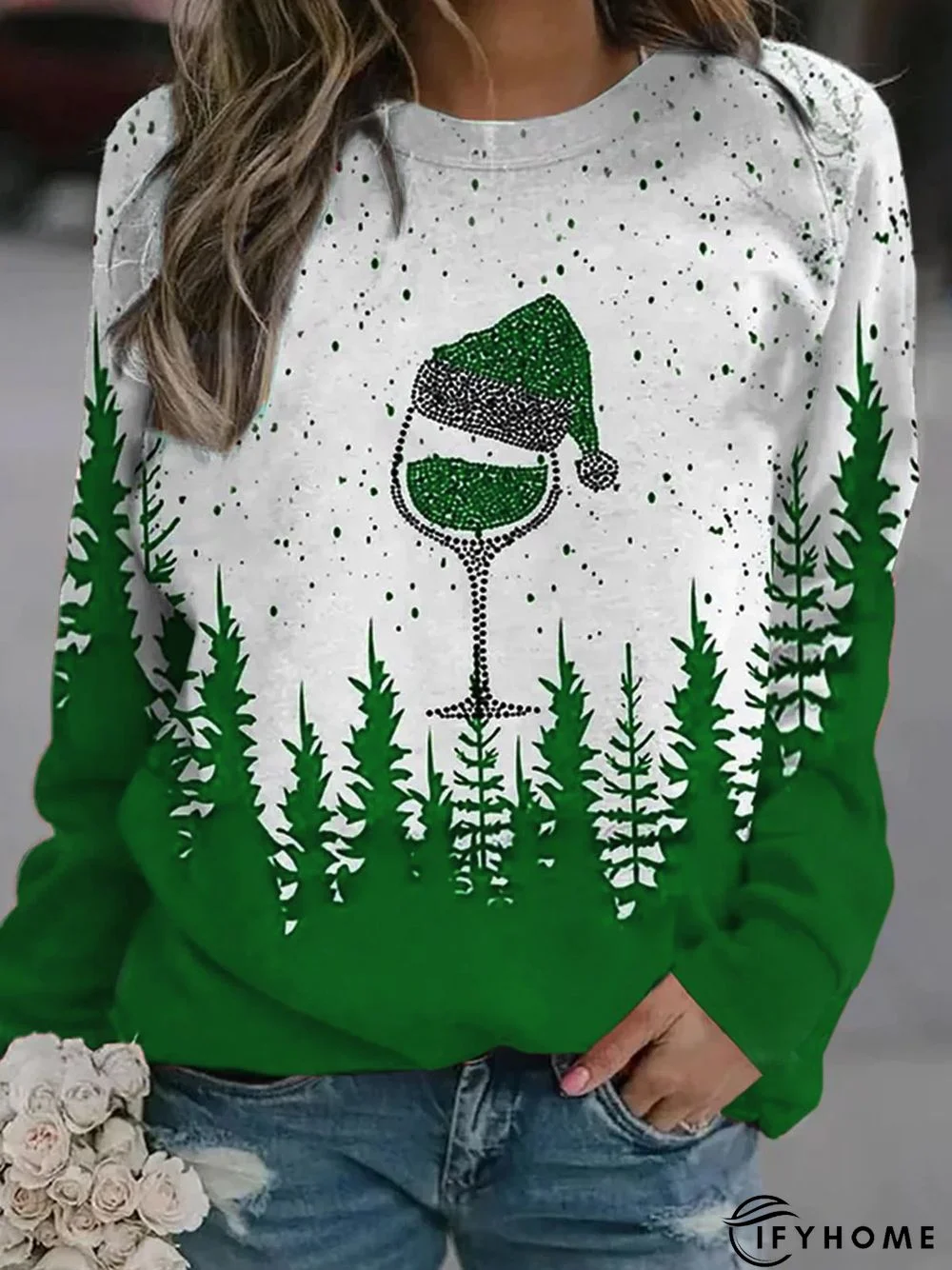 Loose Casual Crew Neck Christmas Sweatshirt | IFYHOME