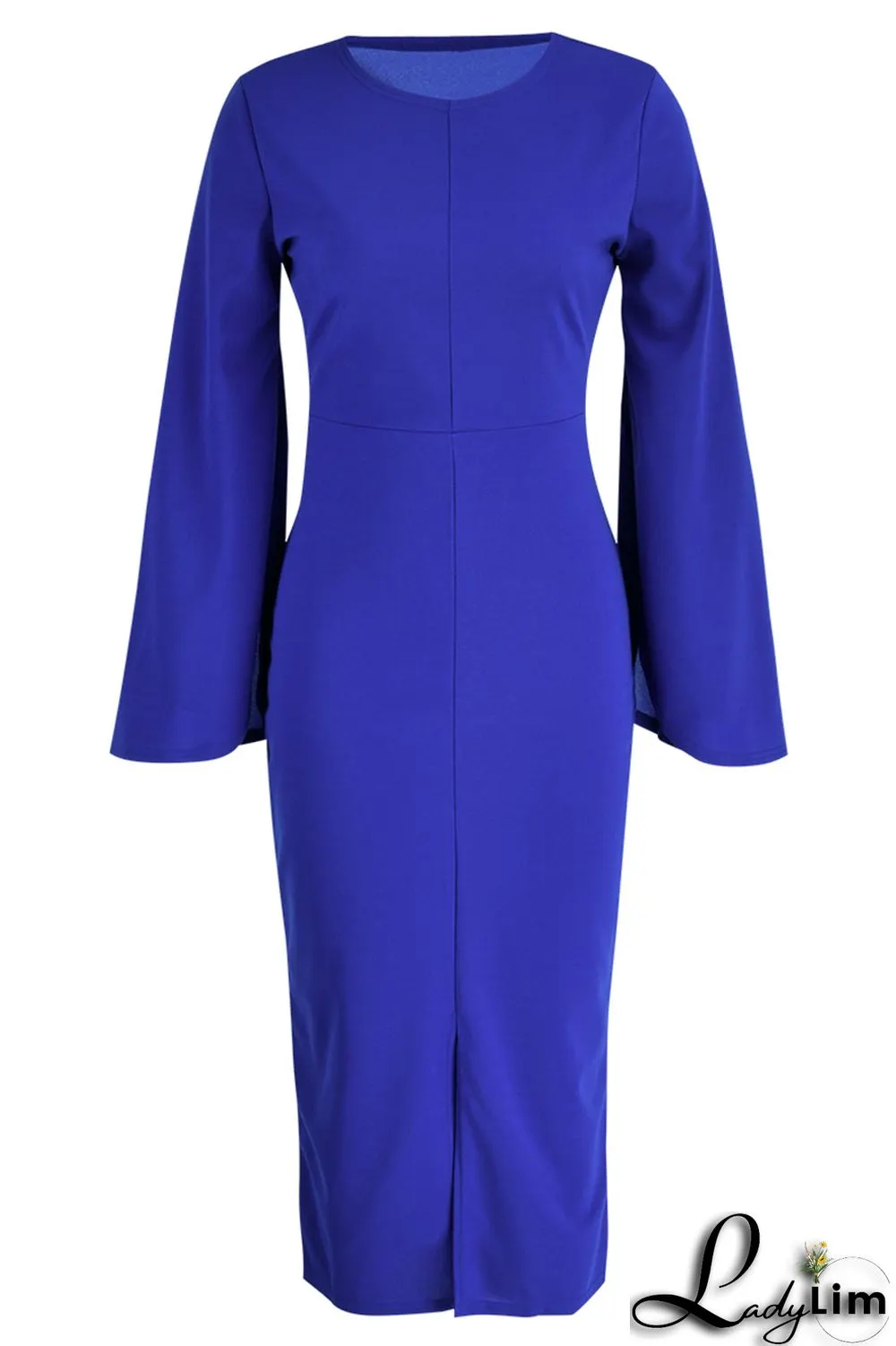 Red Fashion Casual Solid Patchwork Slit O Neck Long Sleeve Dresses