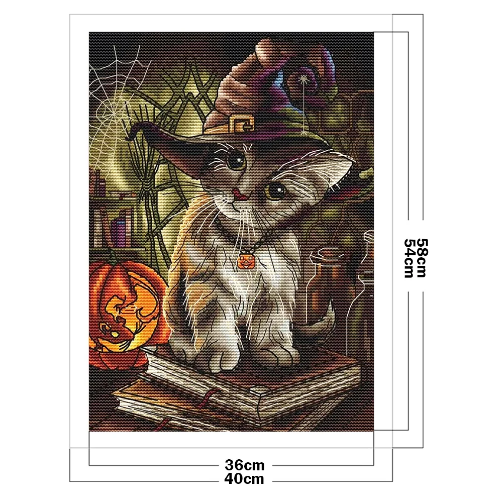 Full Embroidery 14CT DIY Halloween Cats Counted Cross Stitch Kit Art Craft
