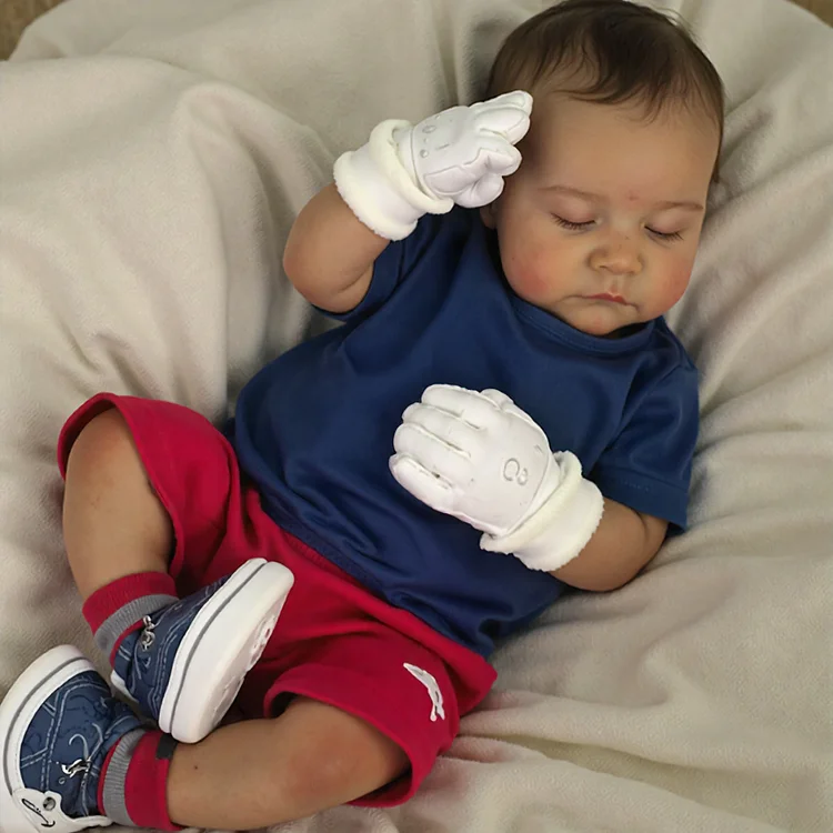 [Asleep Baby Boy]20" African American Reborn Black Boy Doll Ace,Gift Set with Bottle and Pacifier By Dollreborns®