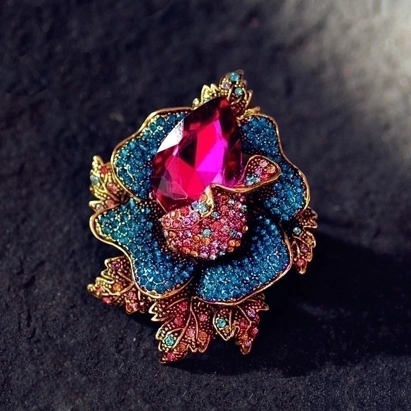 Retro Pin Flower Alloy Inlay Artificial Gemstones Crystal Women’S Brooches