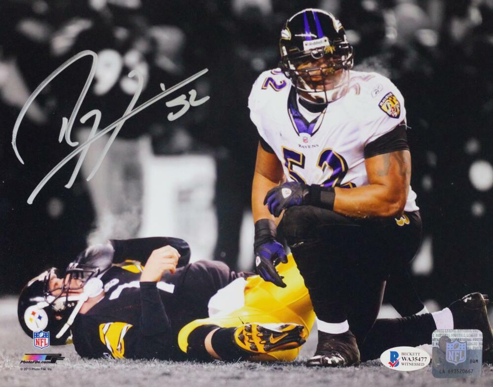 Ray Lewis Signed Ravens 8x10 Over Roethlisberger PF Photo Poster painting-Beckett W Auth *Silver