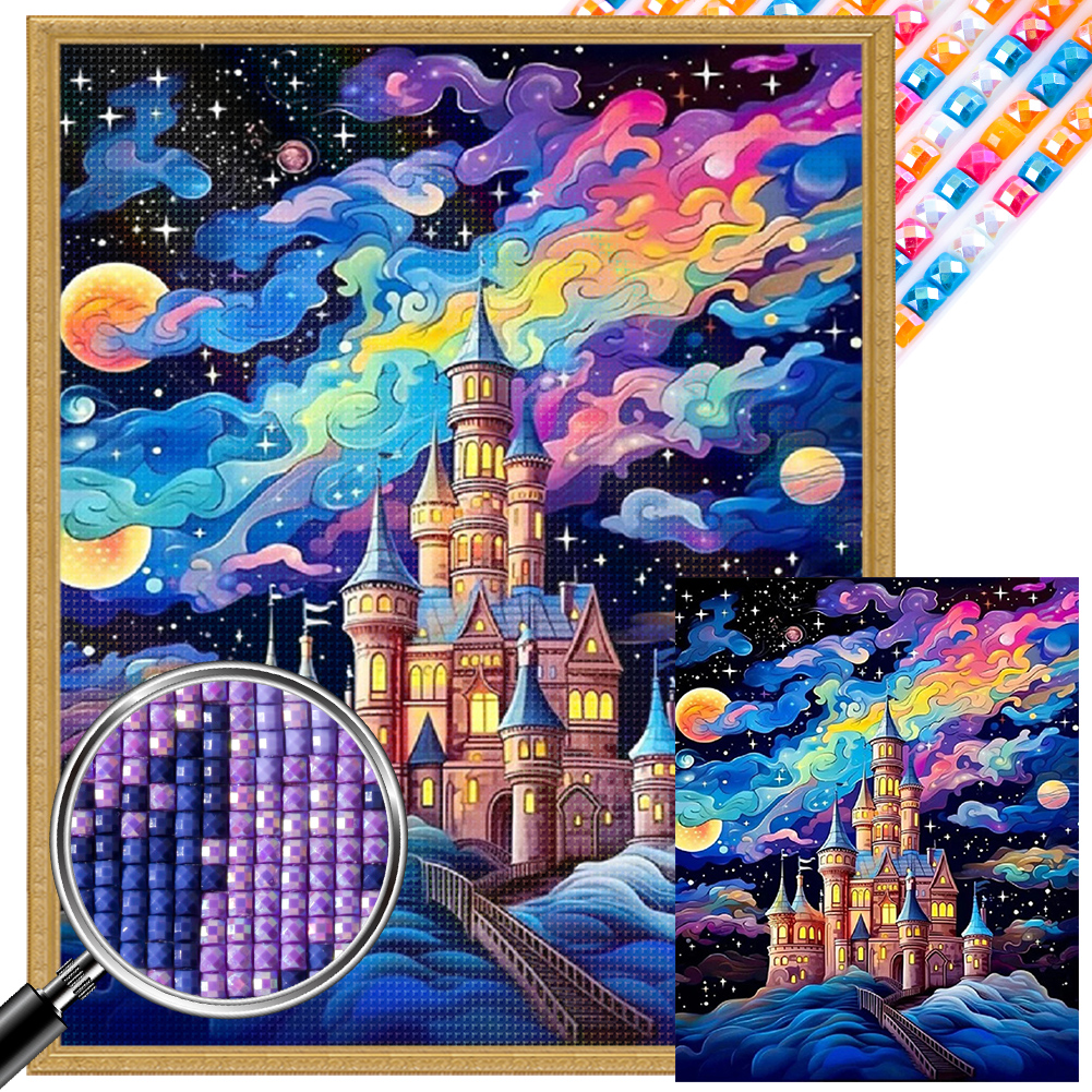 Castle Under The Stars 40*50cm(picture) full round drill diamond painting with 3 to 12 colors of AB drills