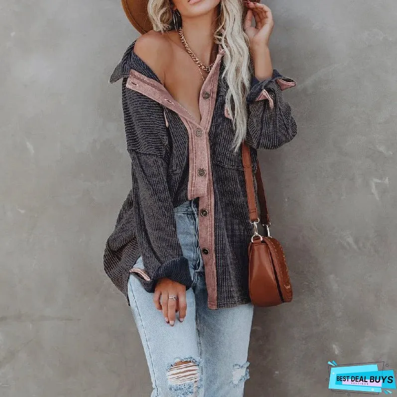 Corduroy Button Down Shirts Shacket Jackets Women