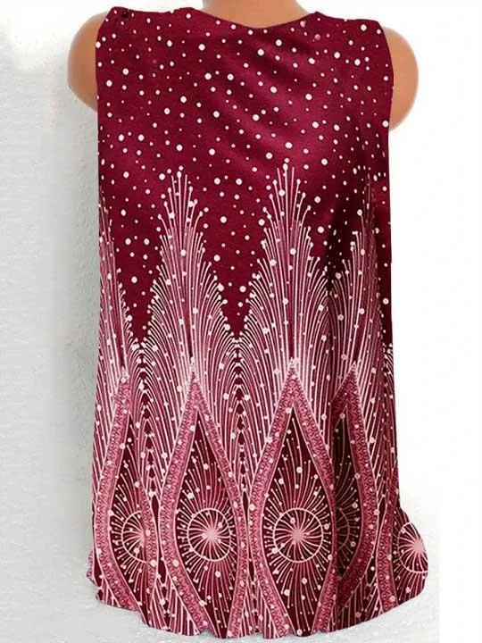 Women Sleeveless V-neck Printed Top Vest