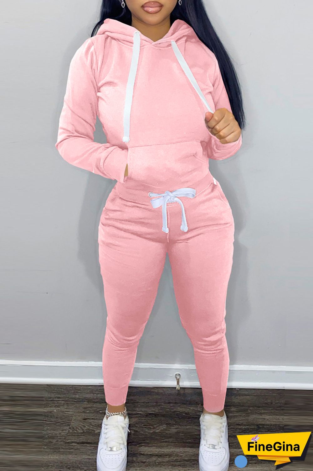 Khaki Casual Solid Patchwork Hooded Collar Long Sleeve Two Pieces