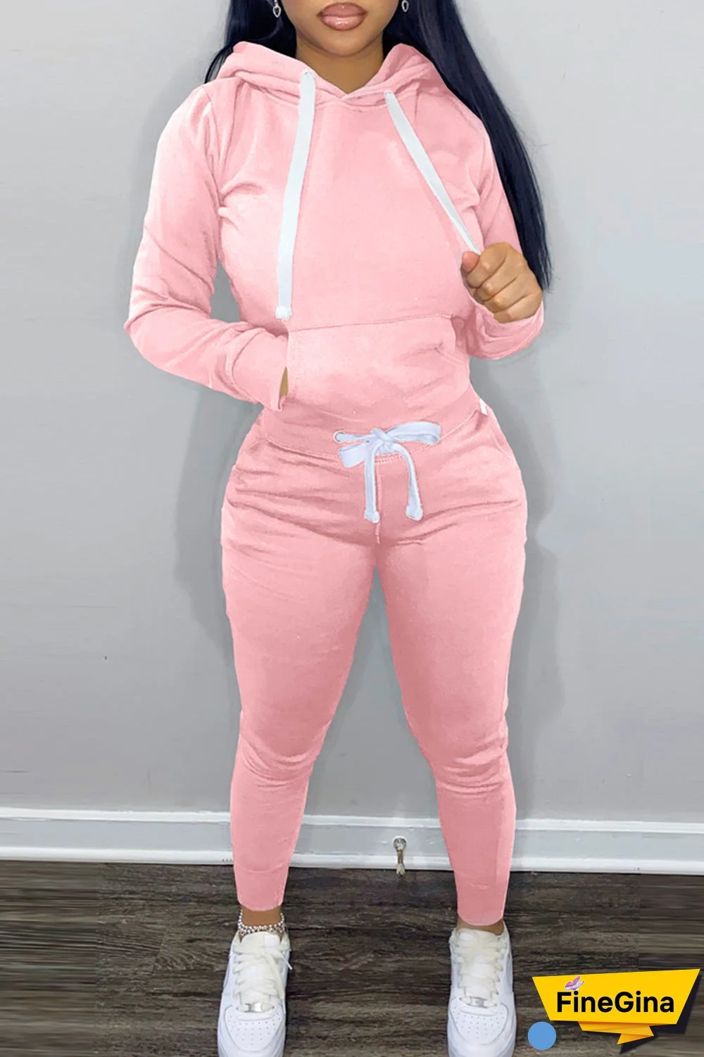 Khaki Casual Solid Patchwork Hooded Collar Long Sleeve Two Pieces