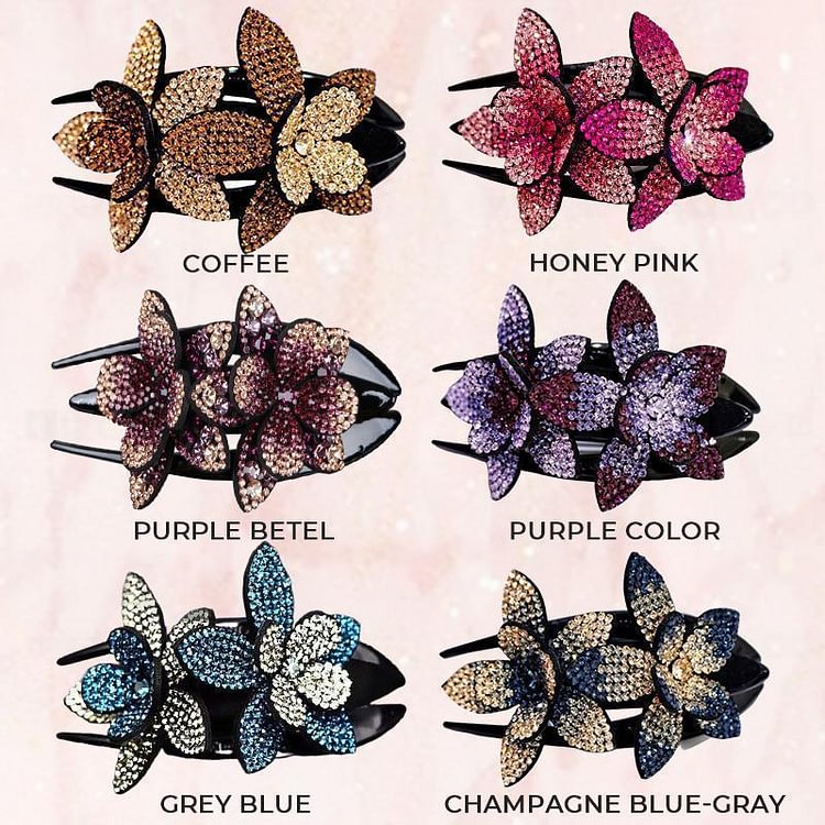 Rhinestone Double Flower Hair Clip（2PCS）