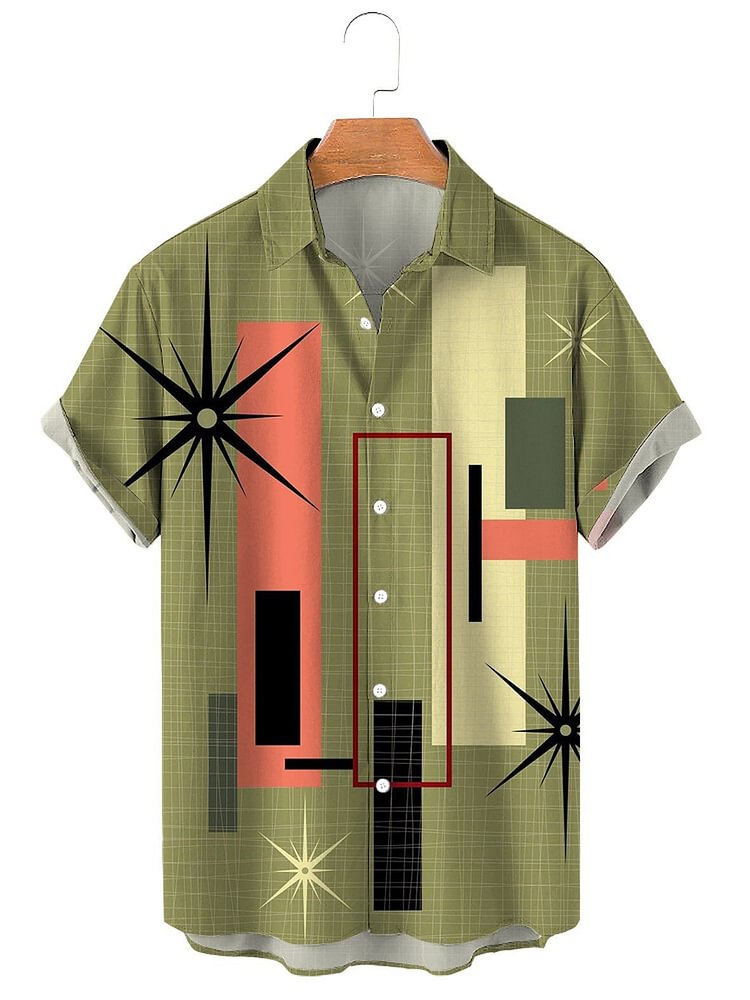 Men's Geometric Atomic Plaid Print Shirt