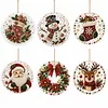 6 Pcs Christmas Wooden Ornaments DIY Pearls Diamond Painting Kit Rhinestone Art Pendants with Hemp Rope for Holiday Tree Decor