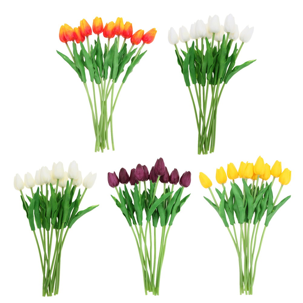 

10pcs PU Tulips Artificial Flowers Bouquet Wedding Party Home Decor Props, Milk white, 501 Original