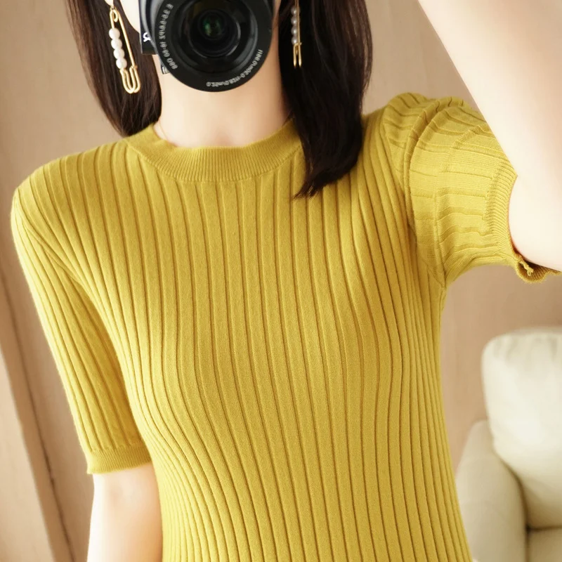 Churchf Churchf Collar Pit Bottom Shirt Women's New Slim Sweater Short Versatile Casual Sweater