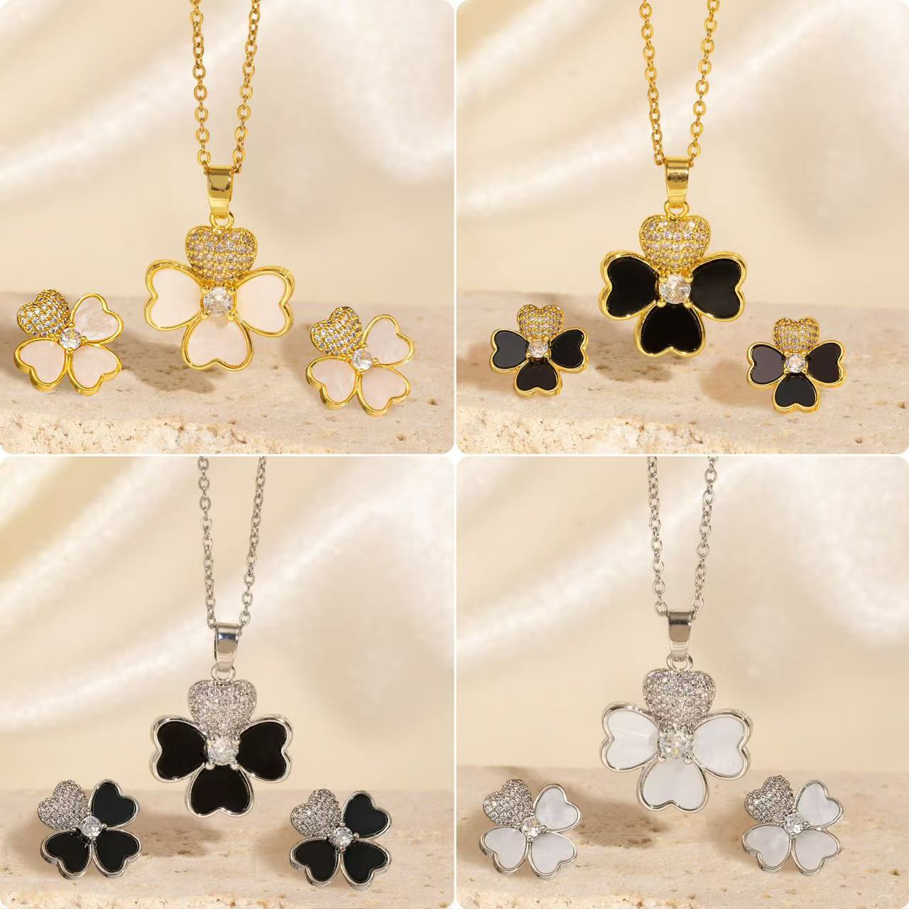 High-Quality Full Zirconium Heavy-Duty Real Gold Electroplated Copper Micro-Inlaid Earrings And Necklace Set Combination