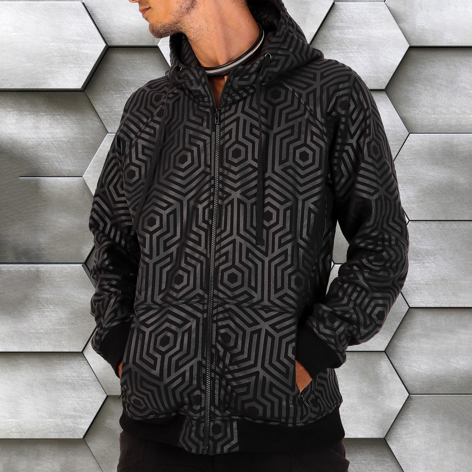 Hoodie Geometric Pattern Print Urban Street Wear Style Hoodie / TECHWEAR CLUB / Techwear